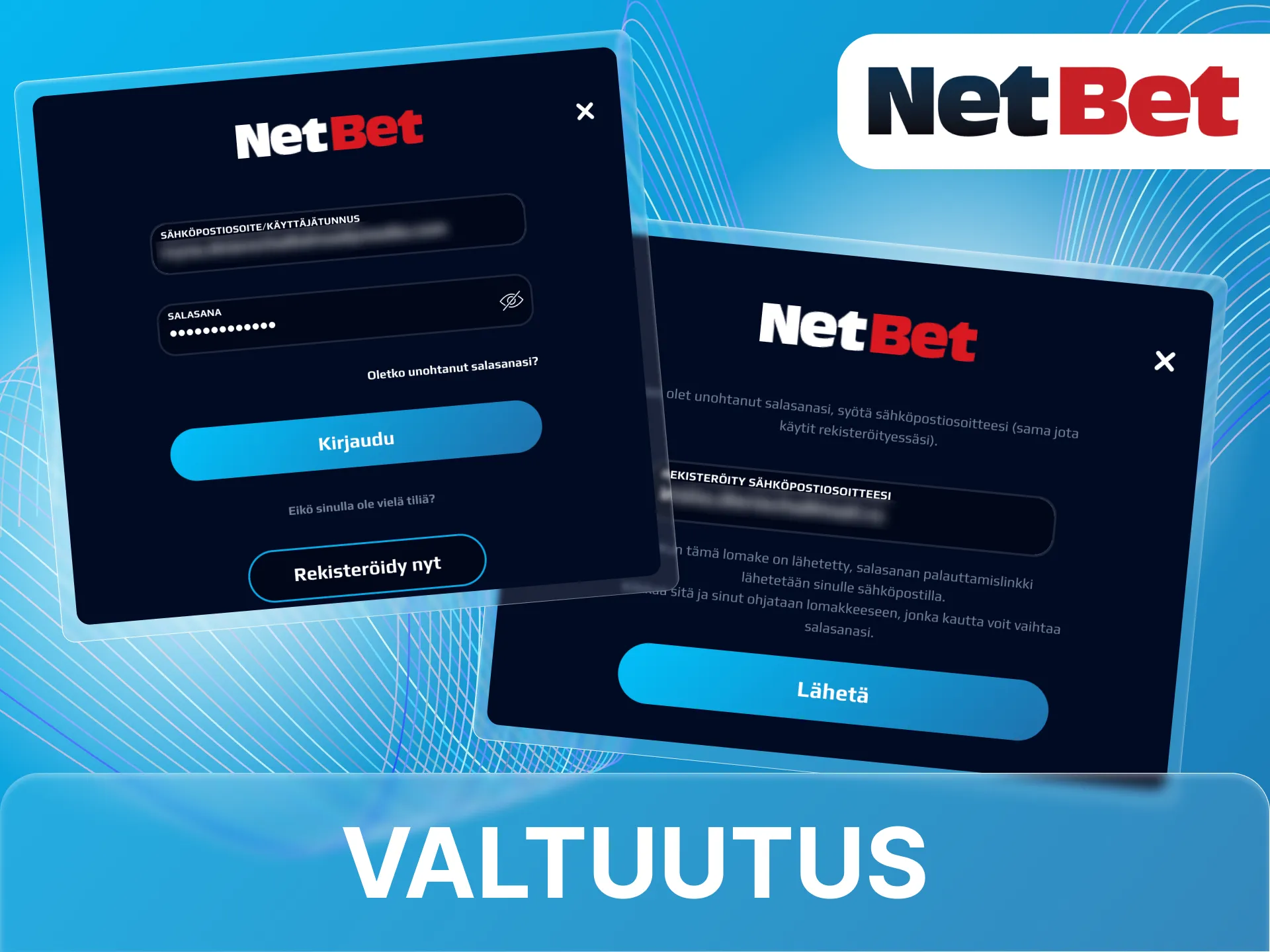 Kirjautuaksesi NetBet-nettikasinon verkkosivustolle sinun on annettava käyttäjätunnuksesi ja salasanasi.