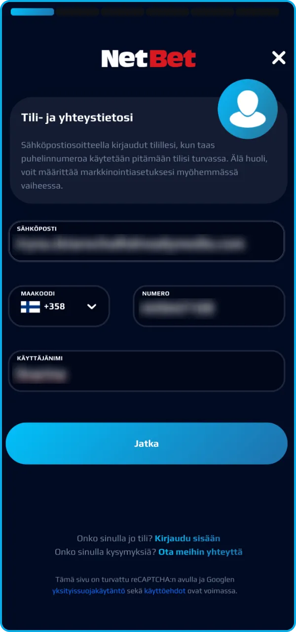 Syötä numerosi rekisteröityäksesi NetBet-nettikasinolle.