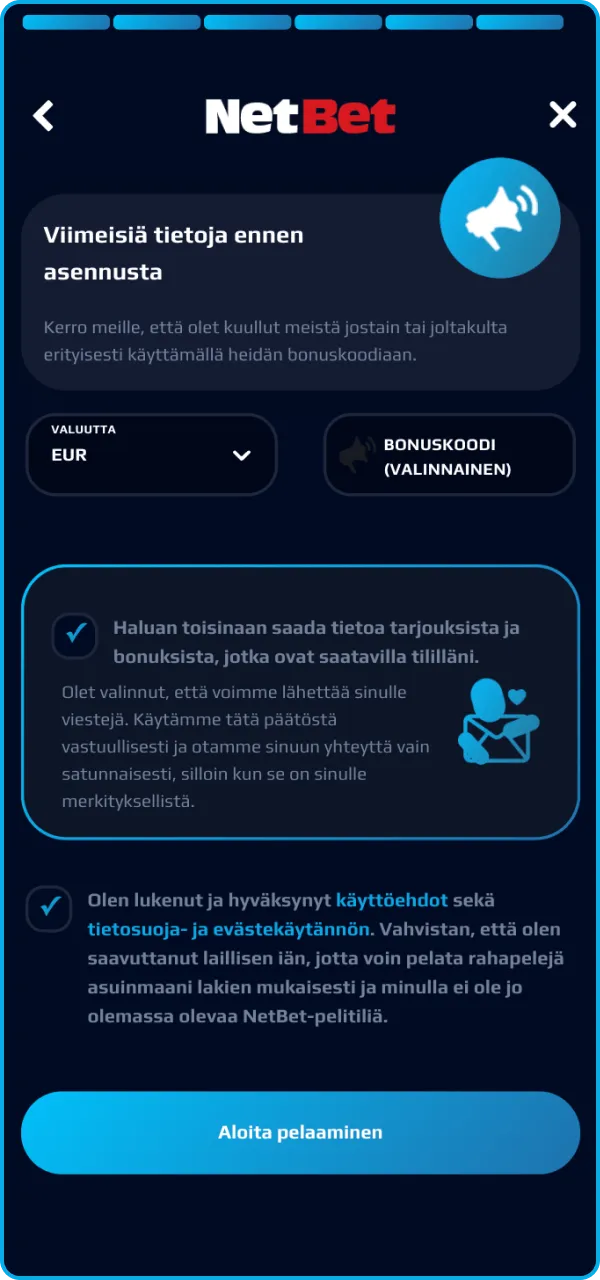 Viimeistele rekisteröitymisesi NetBet-nettikasinolle ja aloita pelaaminen.
