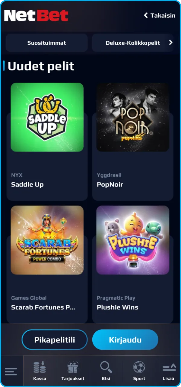 Valitse suosittuja pelejä NetBet-nettikasinolta.