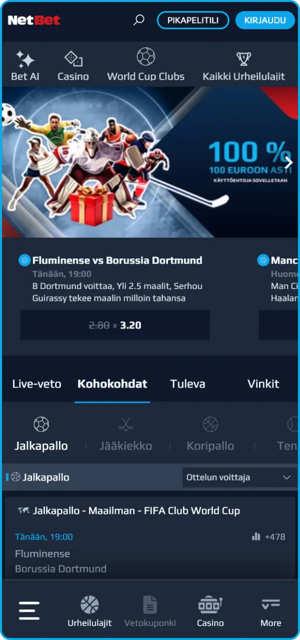 Lyö urheiluvetoa suosikkijoukkueistasi NetBet-nettikasinolla.