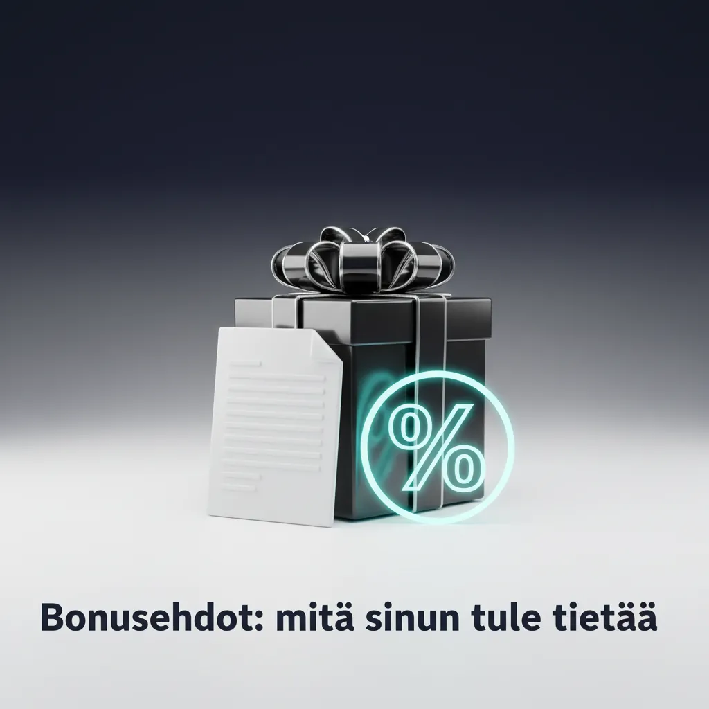 Infografiikka bonusehdoista: ikäraja, minimitalletus, kierrätys, panosrajat, kielletyt pelit, voimassaolo, vastuullisuus.