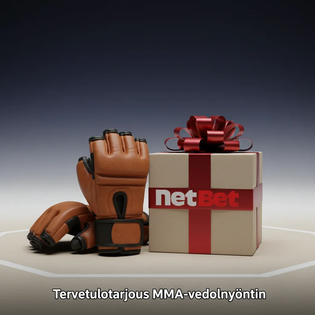 MMA-vedonlyönnin tervetulotarjouksen mainos uusille asiakkaille; bonus, minimitalletus ja kierrätysvaatimus.