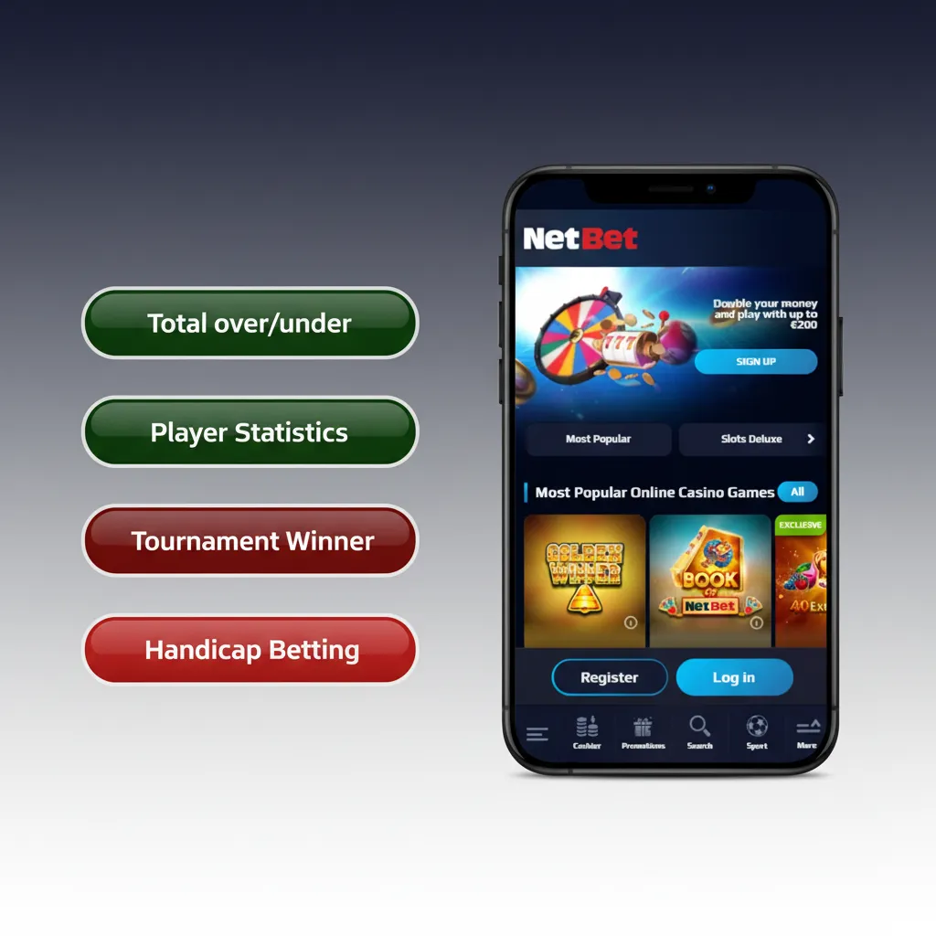 NetBetin mobiilissa: vedonlyöntityypit – yksittäinen, tupla, tripla, yhdistelmä, liveveto, tasoitus; yhdistä markkinoita.