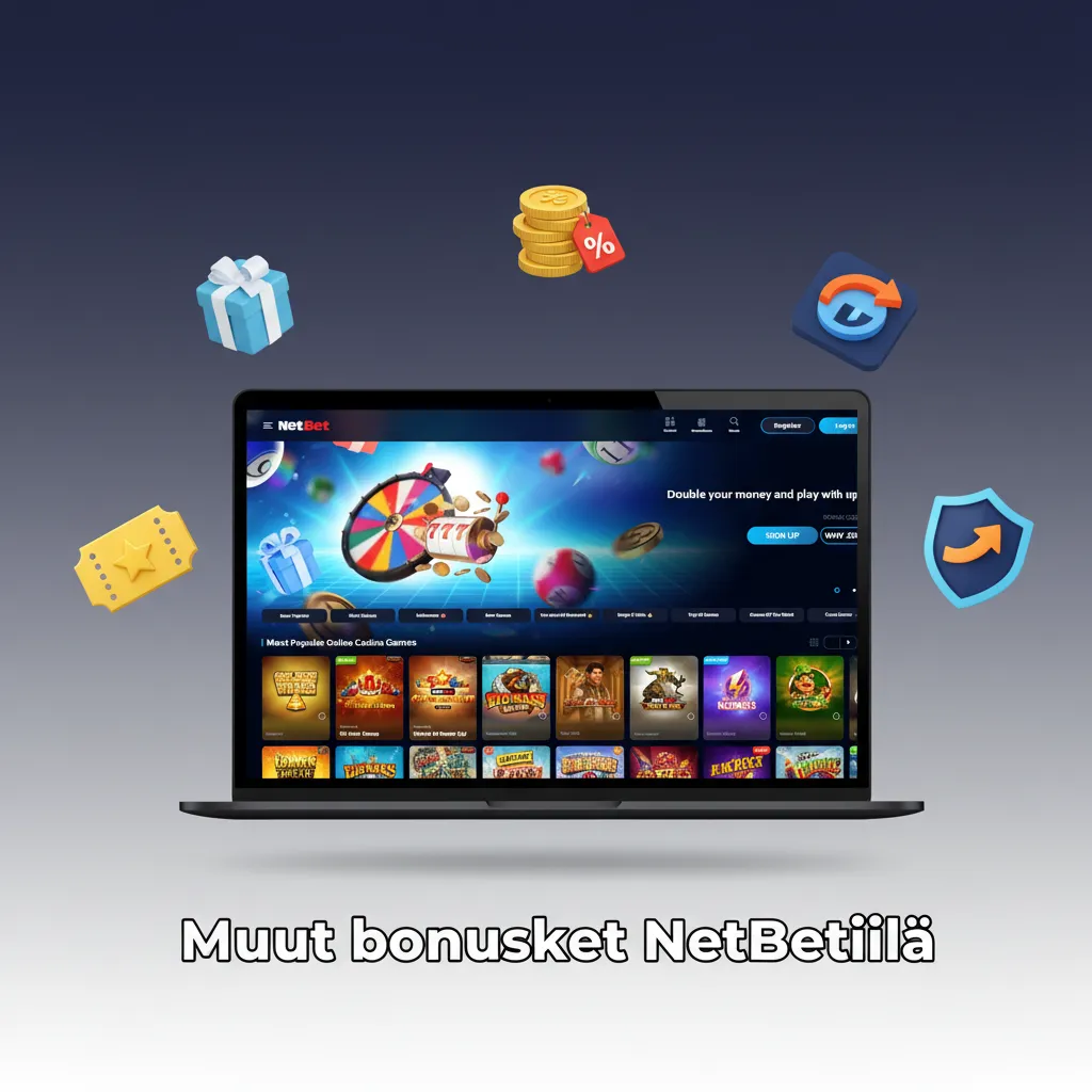 NetBetin muut bonukset: viikkobonus, ilmaiskierrokset, live-kasinon cashback ja pokeritarjoukset. Katso kampanjasivu.