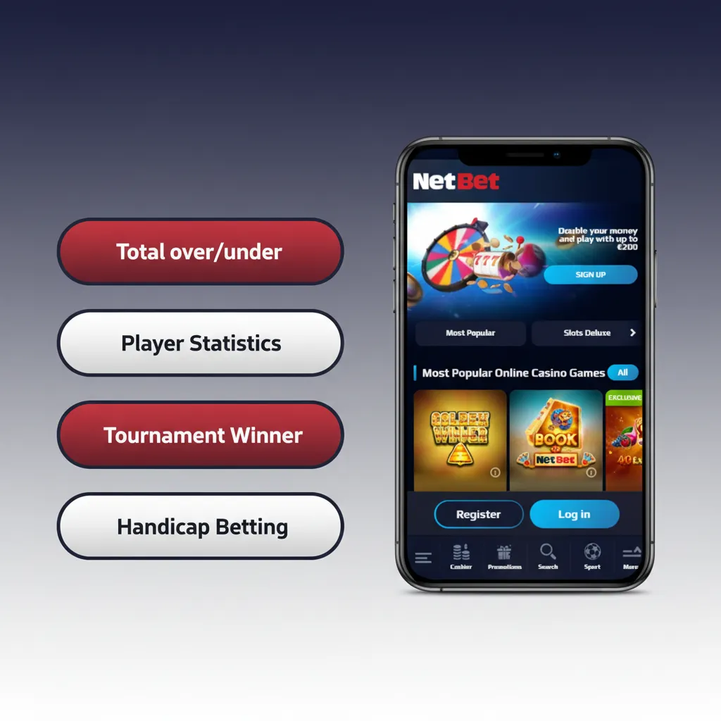 NetBet-sovelluksen vetotyypit: yksittäisveto, moniveto, järjestelmäveto, live-veto ja Aasian tasoitus.